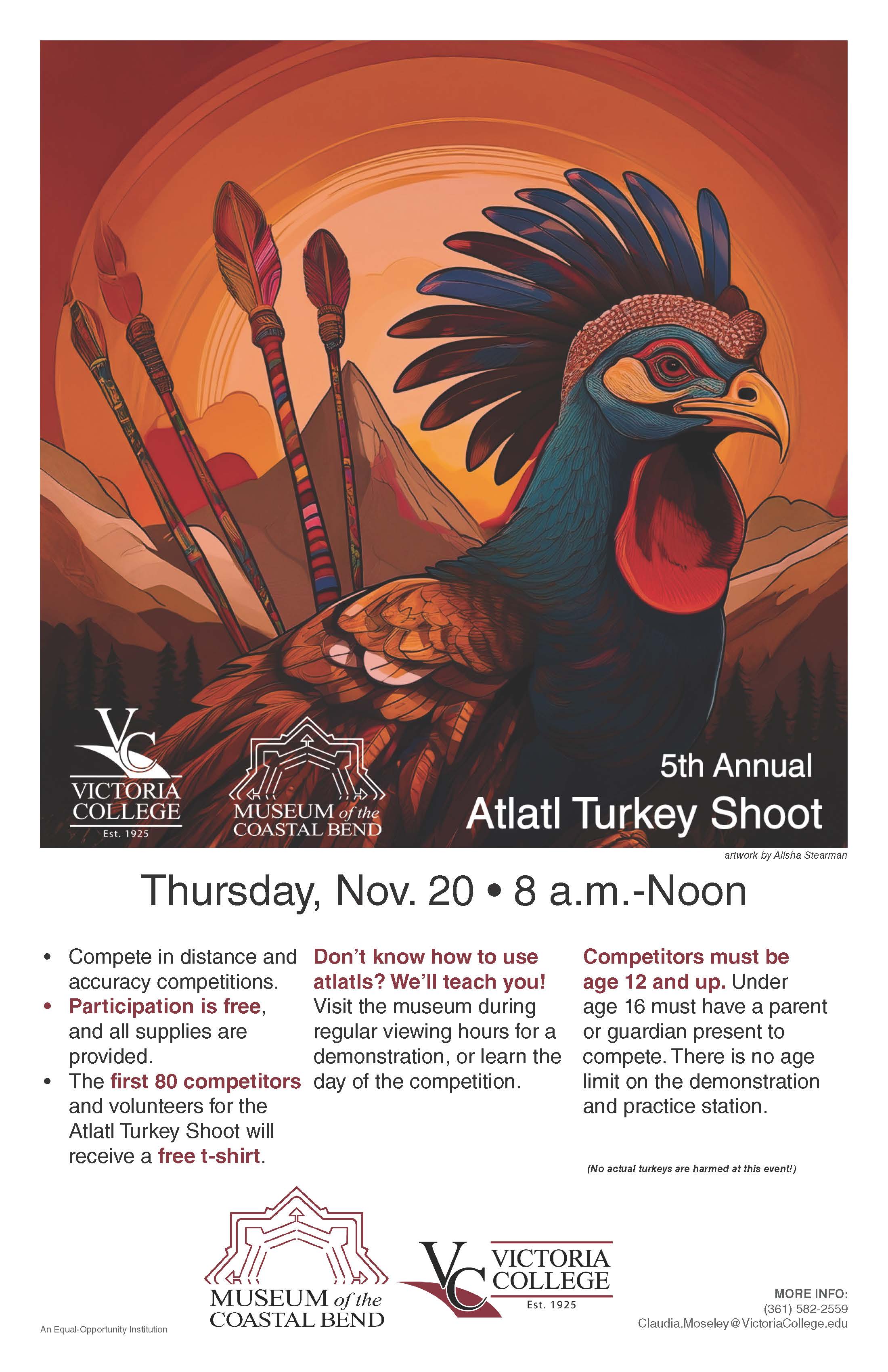 5th Annual Atlatl Turkey Shoot Poster with text and VC logo
