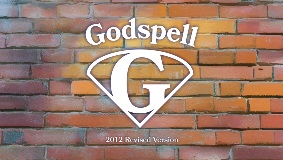 Godspell production logo on a brick background