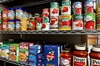 Rows of canned goods in JP's Market at Victoria College